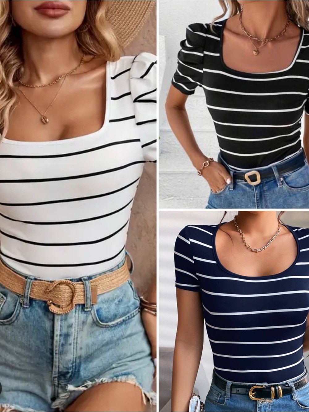 Classic Striped Shirt Bundle - Navy, White, Black